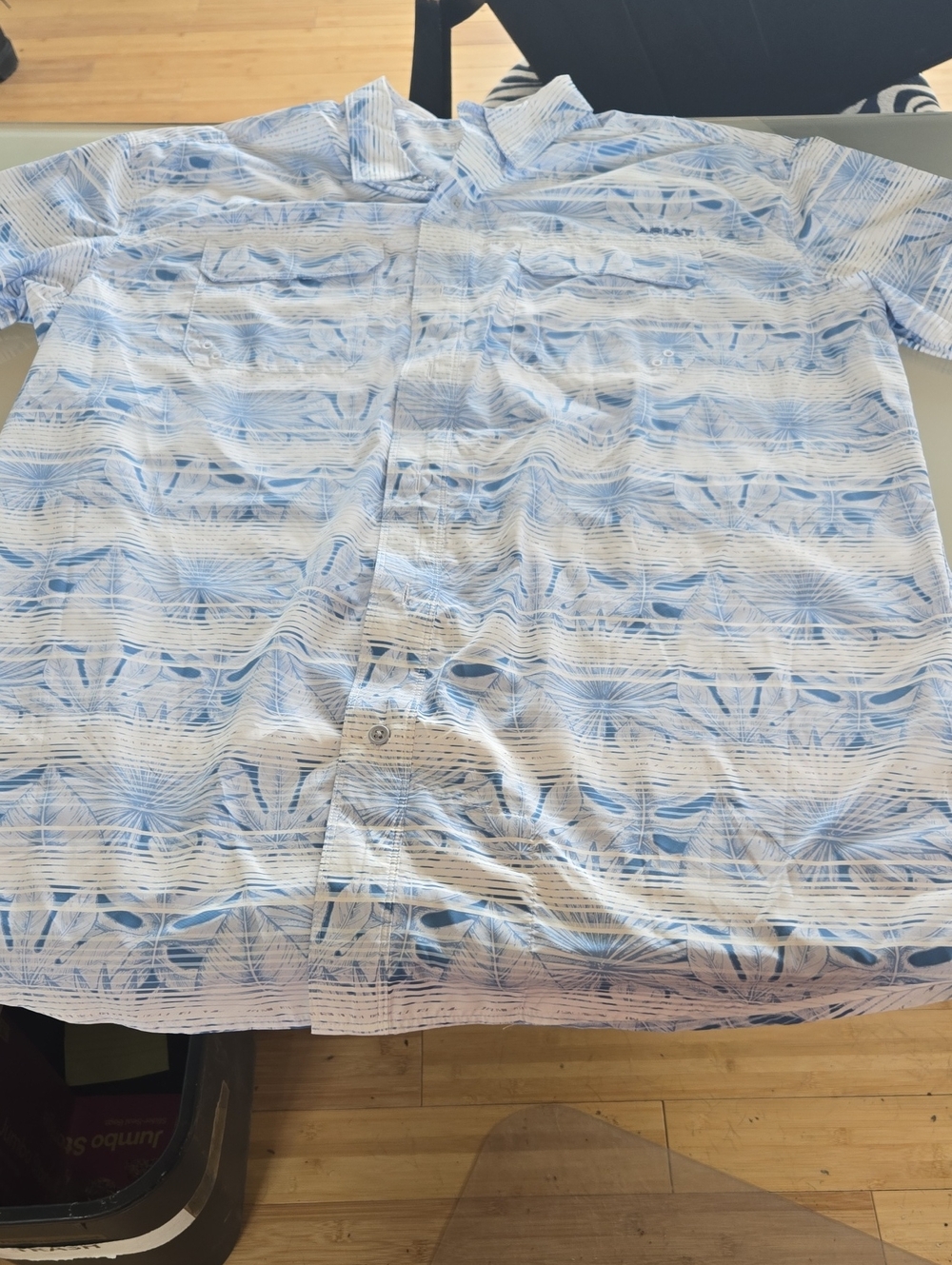 Ariat Short-Sleeve Button-Down Shirt in Light Blue and White